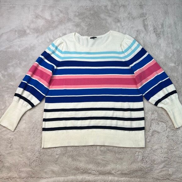 Talbots Striped Sweater Womens Plus Size 1X Crew Neck Cotton Blend Pink Blue - Picture 1 of 11